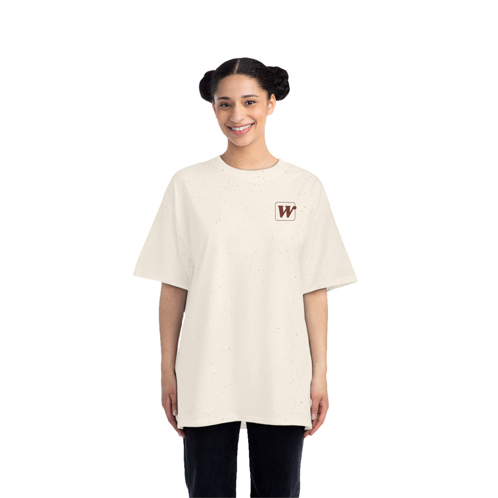 Natural W-League t-shirt featuring a front pocket W logo and back Espresso is served graphic with three clinking coffee mugs
