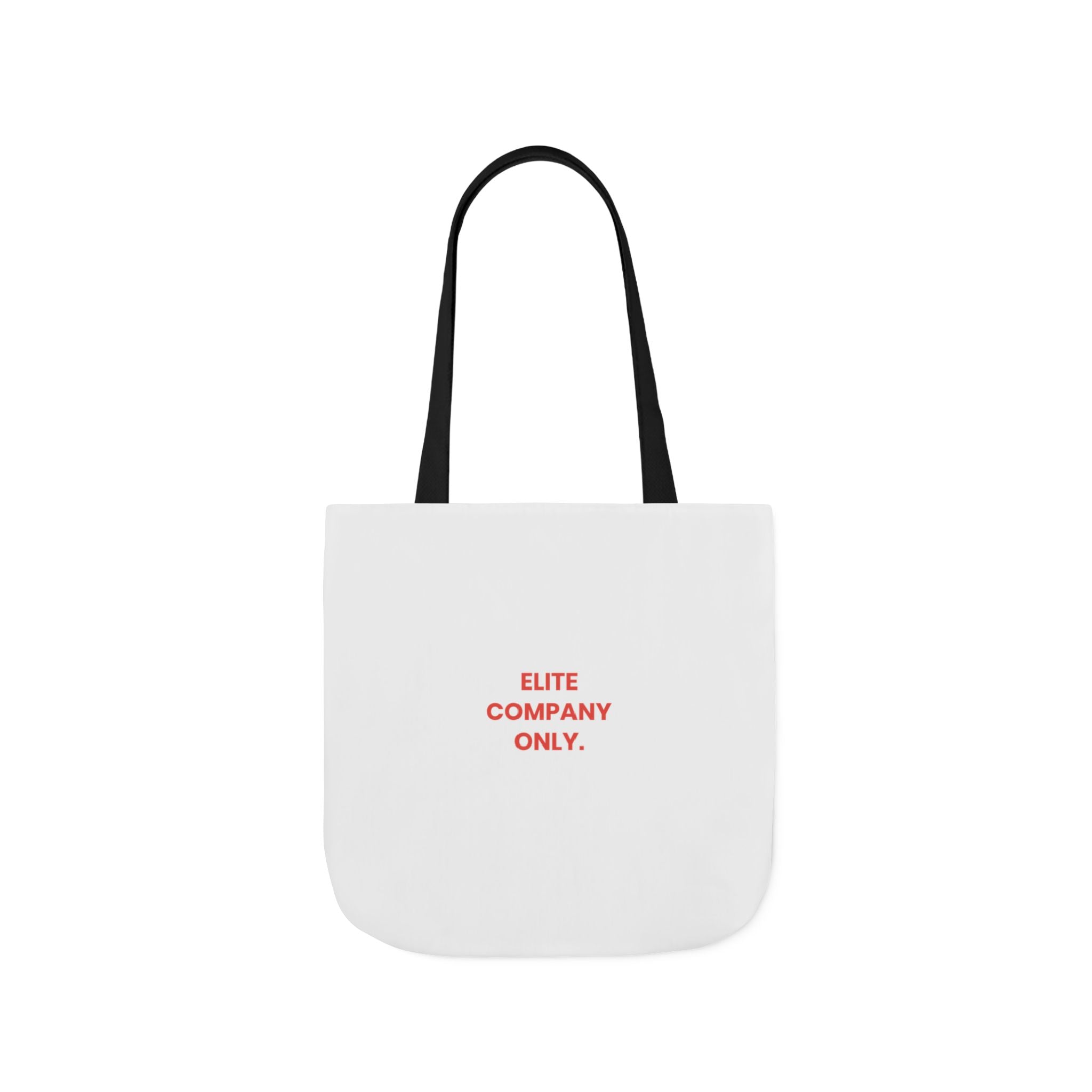 A canvas tote bag with black shoulder straps, featuring the text 'Elite Company Only'