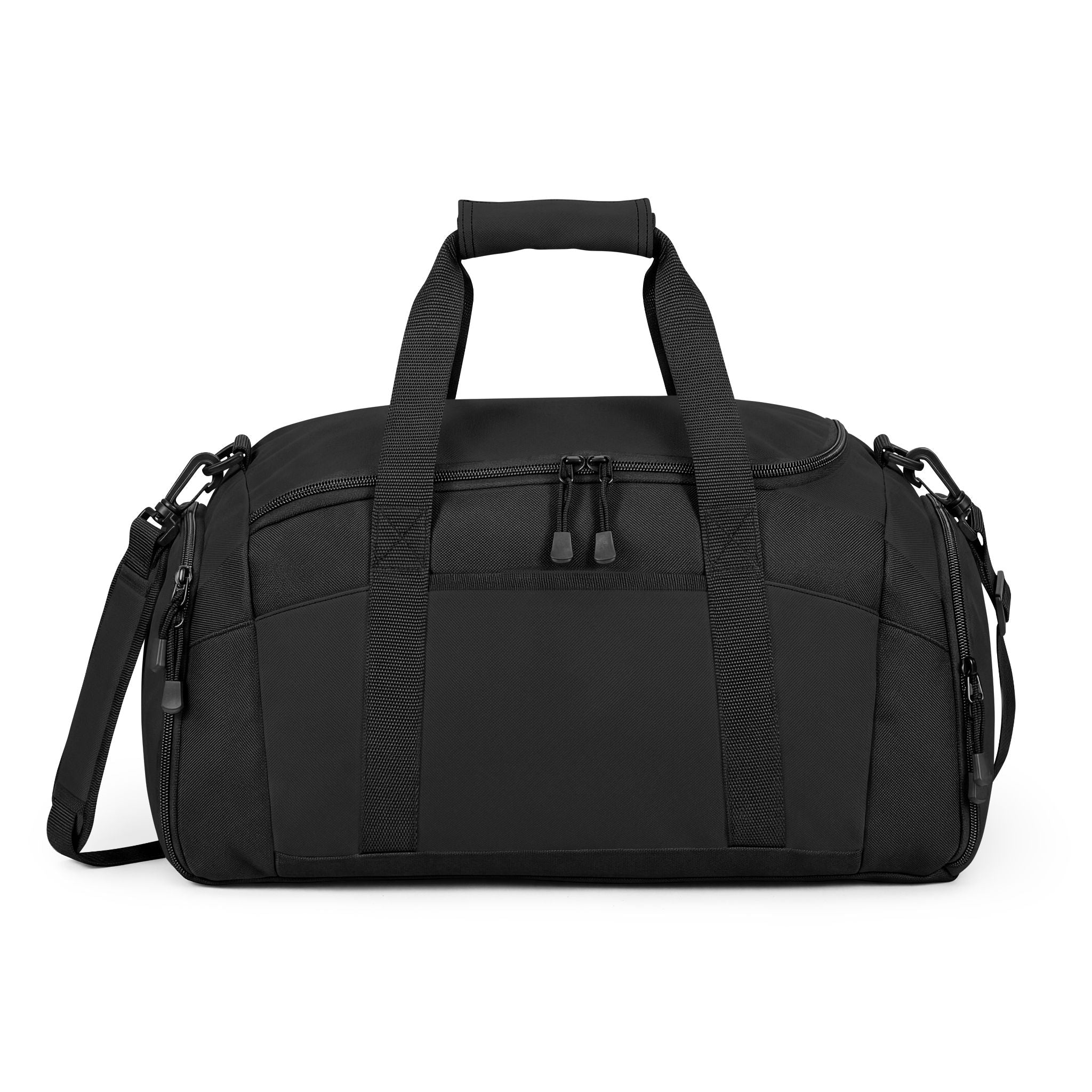 Black WSC branded athletic duffle bag featuring a large white logo print, separate ventilated shoe compartment, and water-resistant fabric