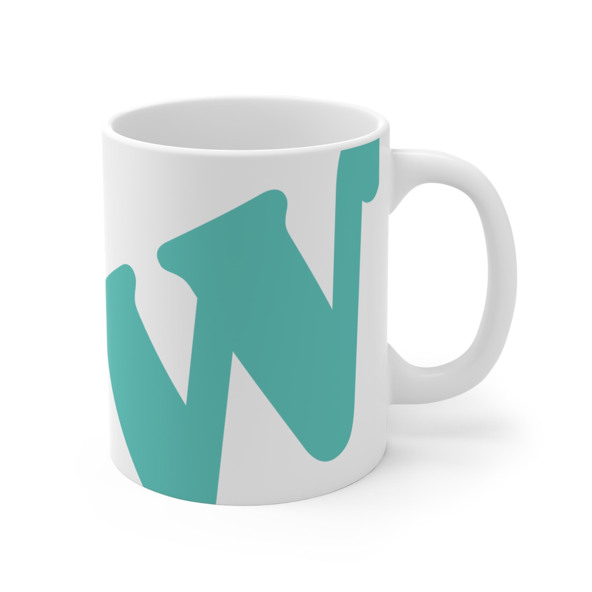 White ceramic coffee mug with teal W soccer club logo printed on the side from the WSC collection