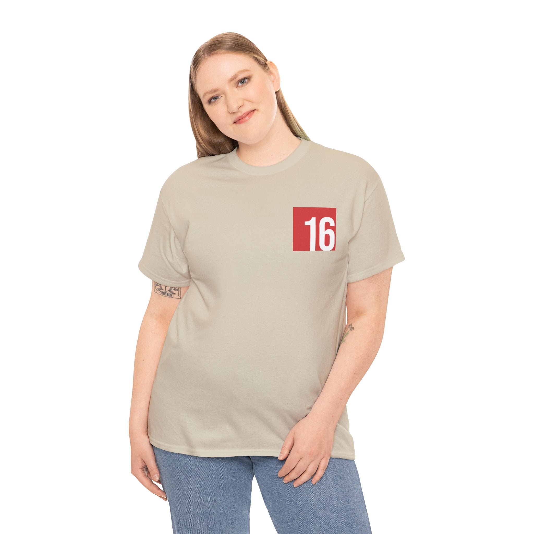Sand Nutmeg Duchess t-shirt with a framed red rose graphic and vintage soccer street style typography