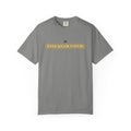 Granite gray garment-dyed t-shirt front view featuring 'ESSE QUAM VIDERI' state motto in a gold chest bar graphic.