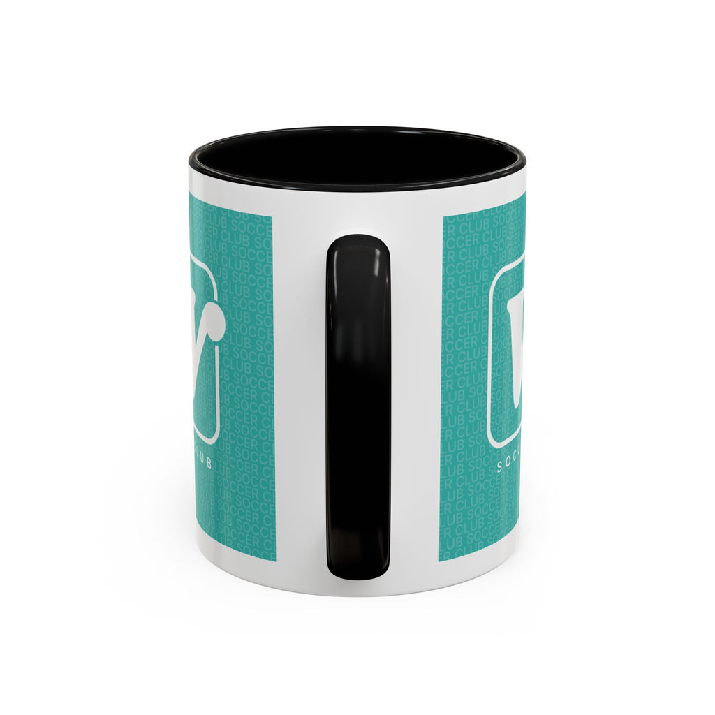 Black W Soccer Club ceramic accent mug, with a teal wraparound soccer club design and the bold 'W' logo 