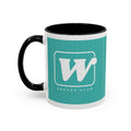 Black W Soccer Club ceramic accent mug, with a teal wraparound soccer club design and the bold 'W' logo 