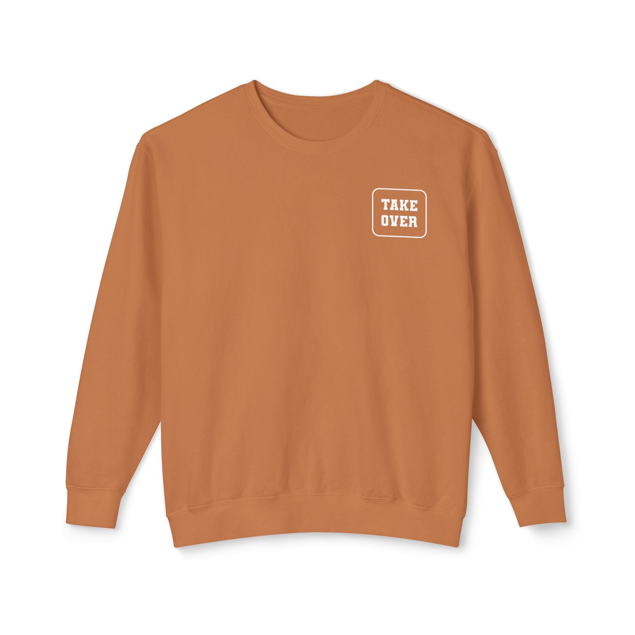 Yam sweatshirt with Take Over chest logo on the front and cities list on the back