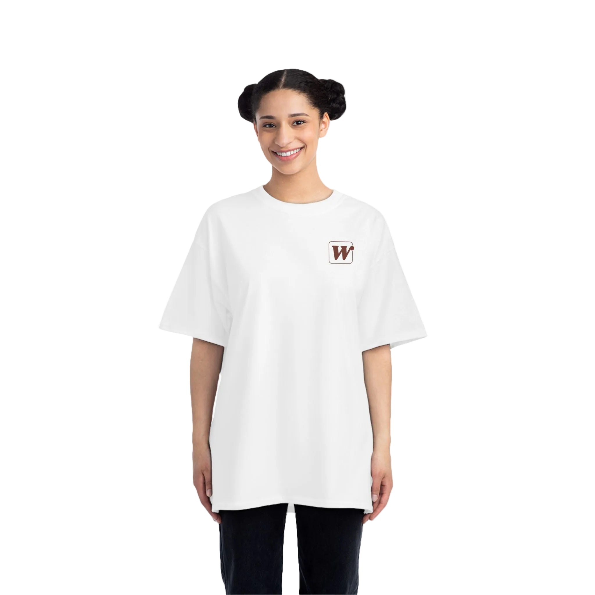 White W-League t-shirt featuring a front pocket W logo and back Espresso is served graphic with three clinking coffee mugs
