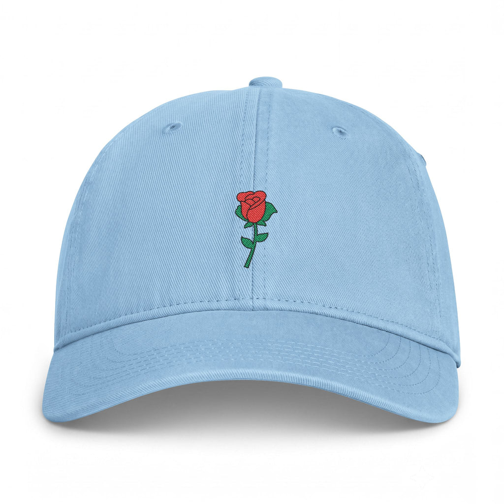 Hydrangea Nutmeg Duchess rose graphic dad hat featuring a vintage style embroidered red rose motif and classic fit