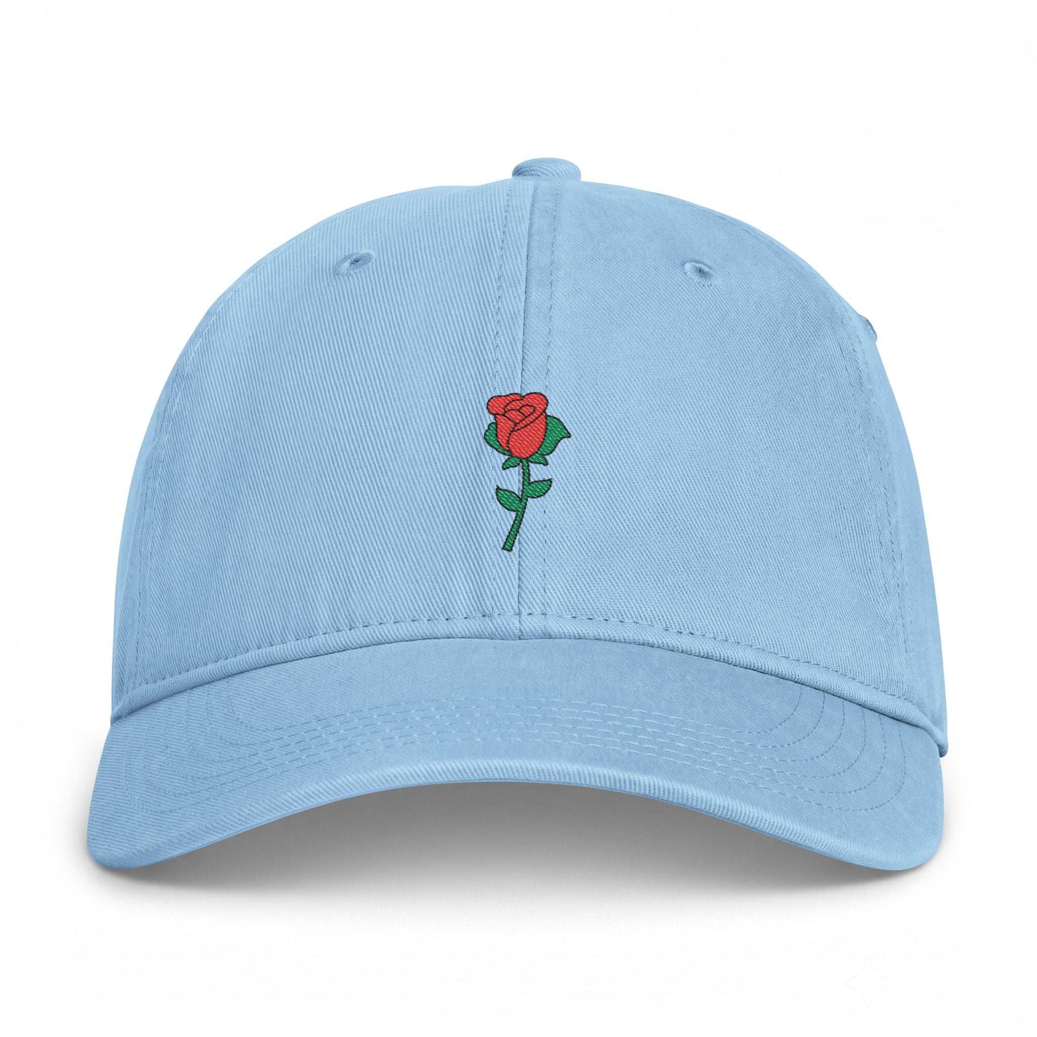 Hydrangea Nutmeg Duchess rose graphic dad hat featuring a vintage style embroidered red rose motif and classic fit
