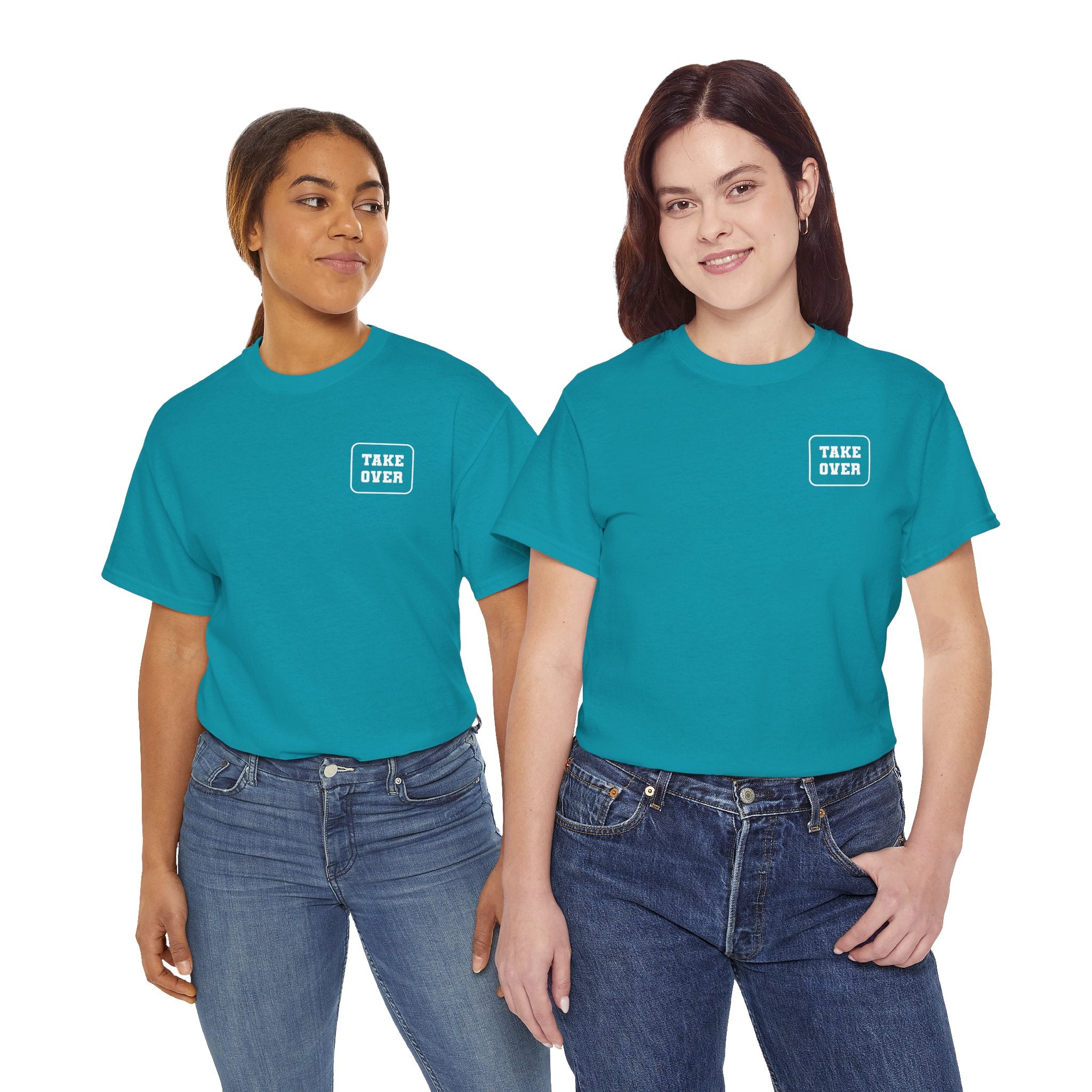 Tropical Blue Take Over Every City Pro League T-Shirt flat lay on a solid background.