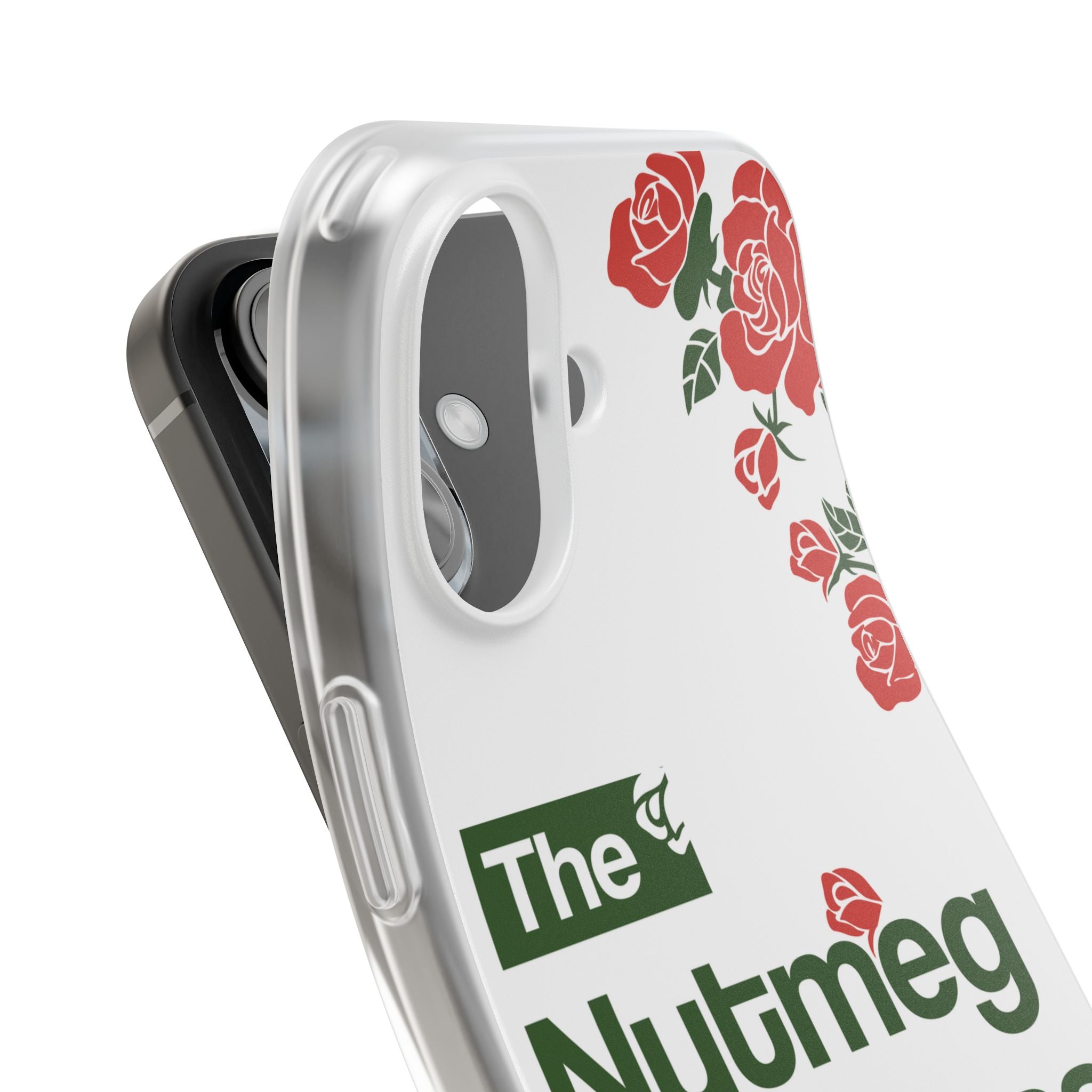 Phone case featuring a red rose floral graphic, curated for women's soccer streetwear collections