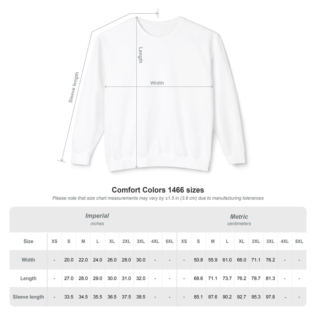 Size chart for the Take Over Pro League Matchday Sweatshirt flat lay showing relaxed fit and crew neckline in Black, White, Ivory, Peachy, Yam, Espresso, Butter, Pepper, Grey, Chalky Mint, Hydrangea, Neon Violet, Blue Jean, Crimson