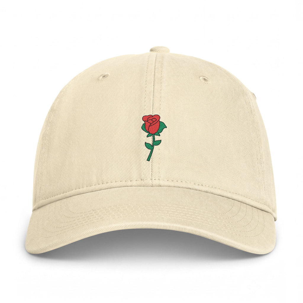 Ivory Nutmeg Duchess rose graphic dad hat featuring a vintage style embroidered red rose motif and classic fit