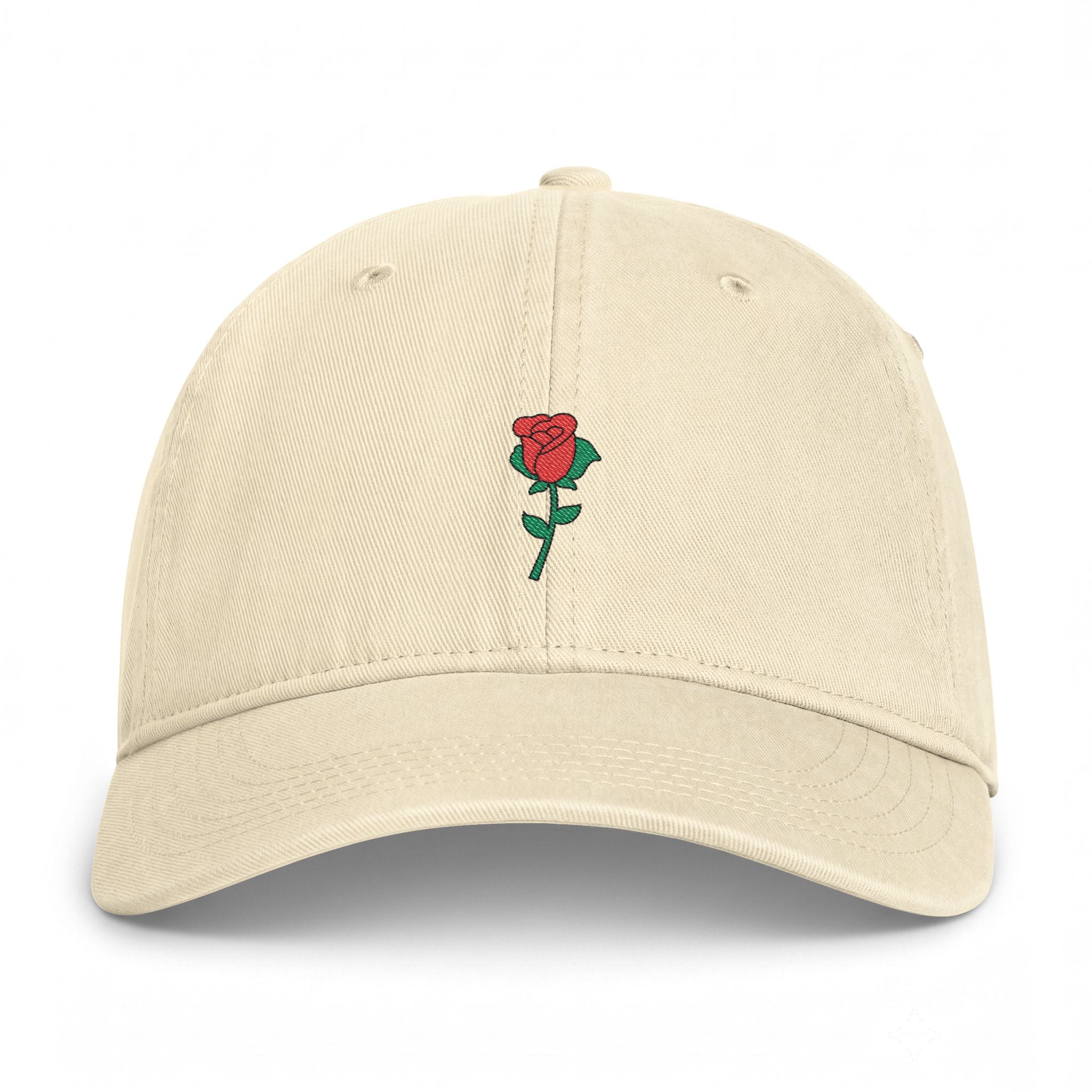 Ivory Nutmeg Duchess rose graphic dad hat featuring a vintage style embroidered red rose motif and classic fit