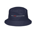 Navy embroidered soccer fan bucket hat featuring the text "It's a red card kind of day" in high-contrast typography