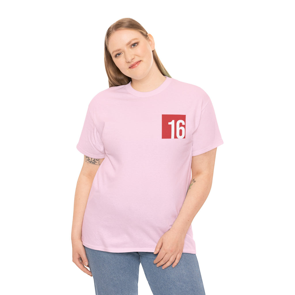 Light Pink Nutmeg Duchess t-shirt with a framed red rose graphic and vintage soccer street style typography