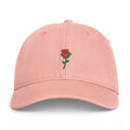Peachy Nutmeg Duchess rose graphic dad hat featuring a vintage style embroidered red rose motif and classic fit