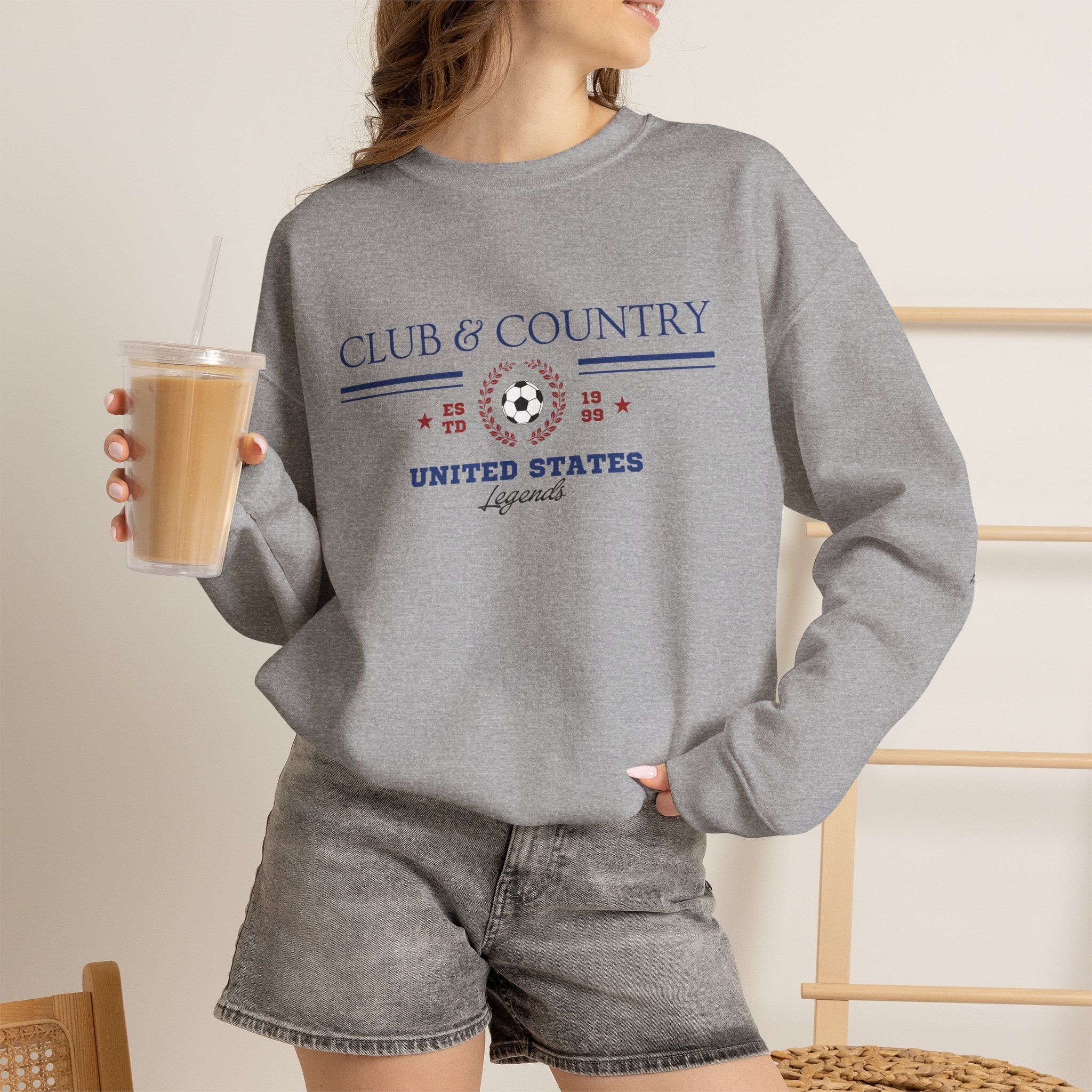 Sport Grey Club & Country oversized crewneck pullover, 90s style preppy soccer apparel