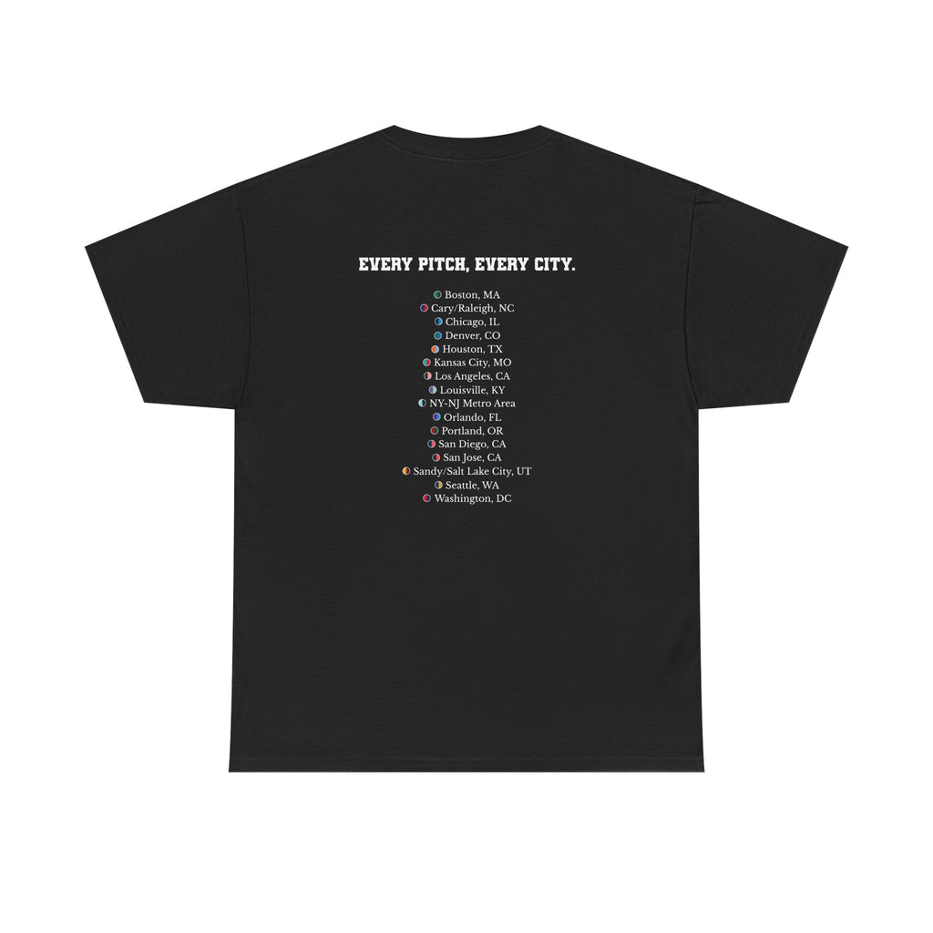 Black Take Over Every City Pro League T-Shirt flat lay on a solid background.