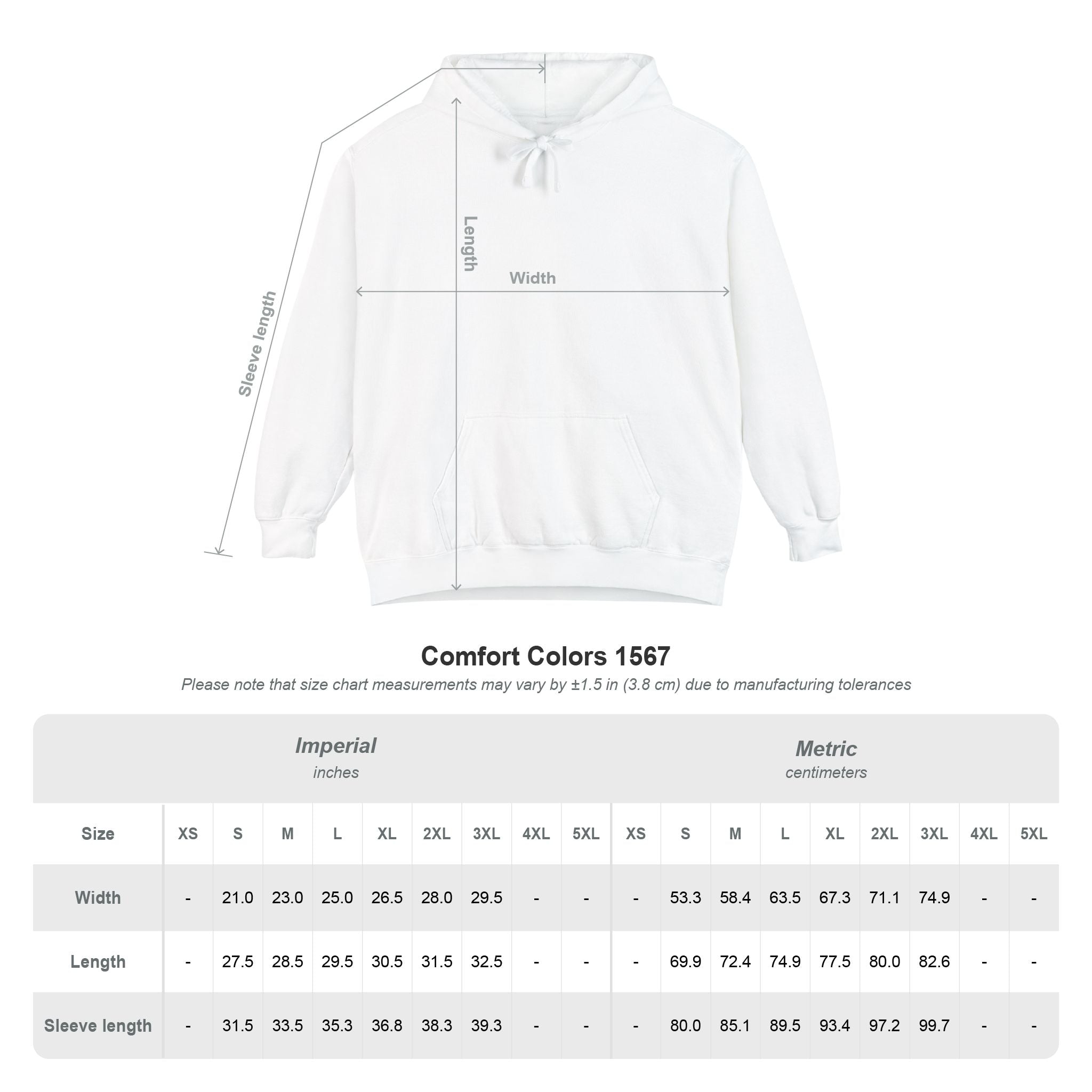 Size chart for the Take Over (Every Pitch, Every City) hoodie in Crimson, Denim, Flo Blue, Grey, Pepper, Seafoam, True Navy, White