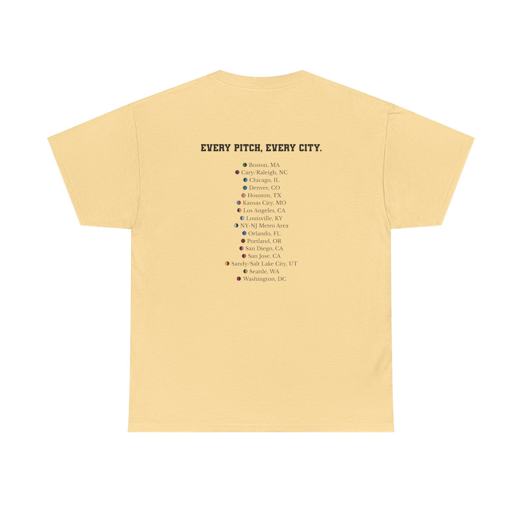 Yellow Haze Take Over Every City Pro League T-Shirt flat lay on a solid background.