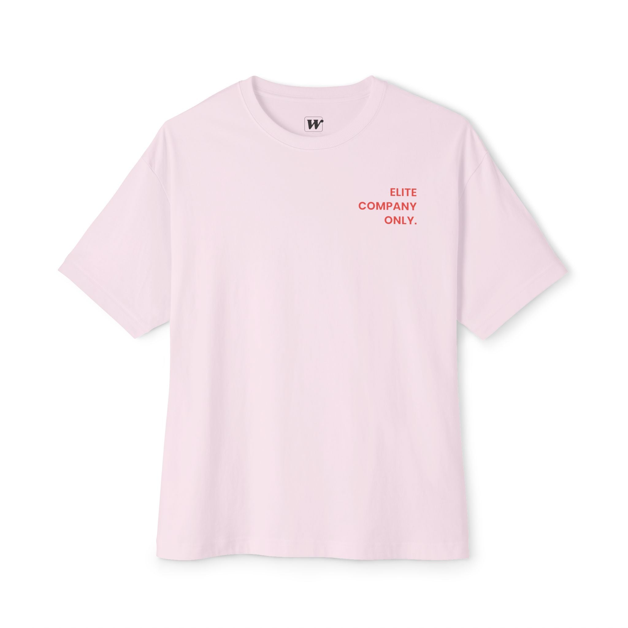 Soft Pink 'Elite Company Only' boxy t-shirt featuring a 50 Goals Club graphic print on the back