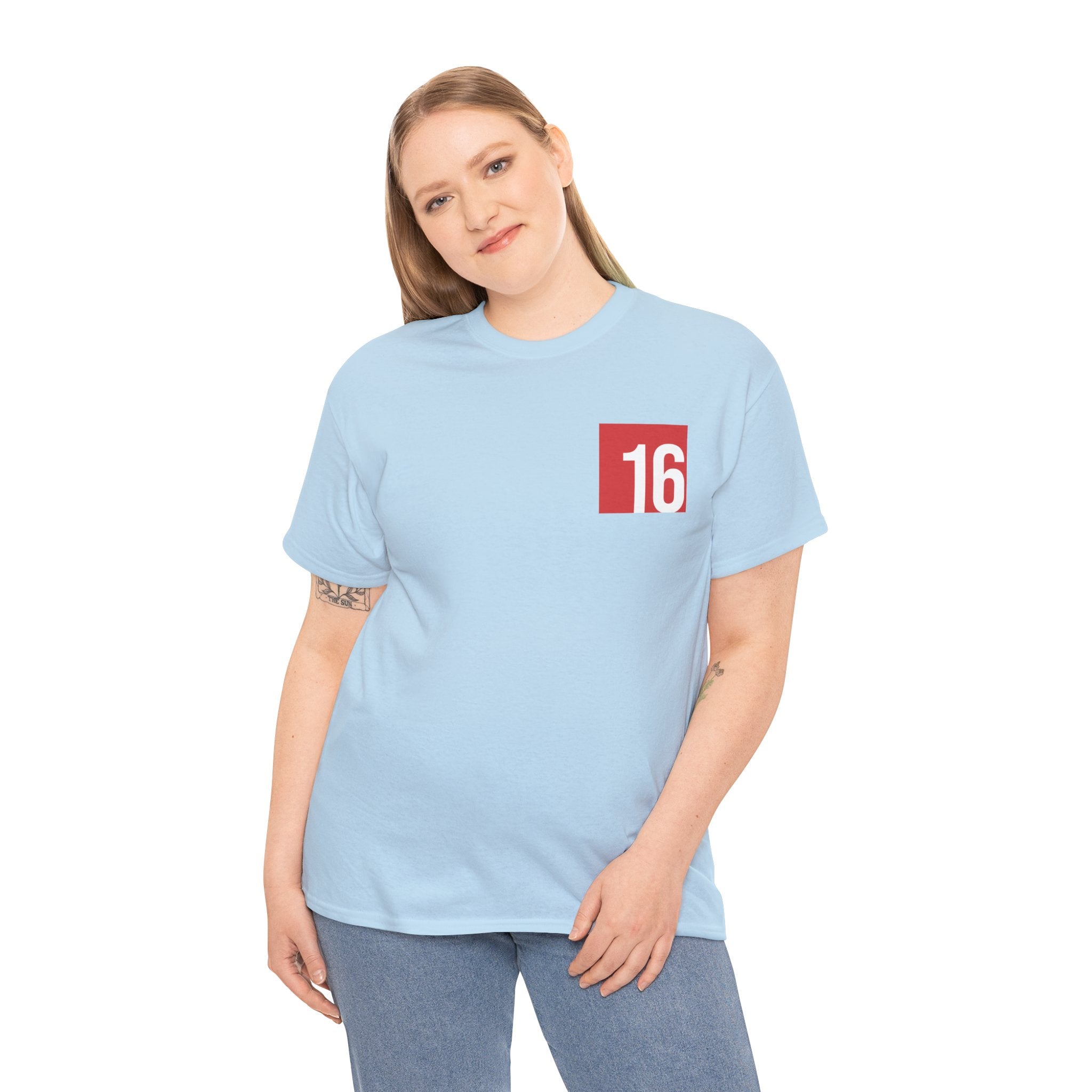 Light Blue Nutmeg Duchess t-shirt with a framed red rose graphic and vintage soccer street style typography