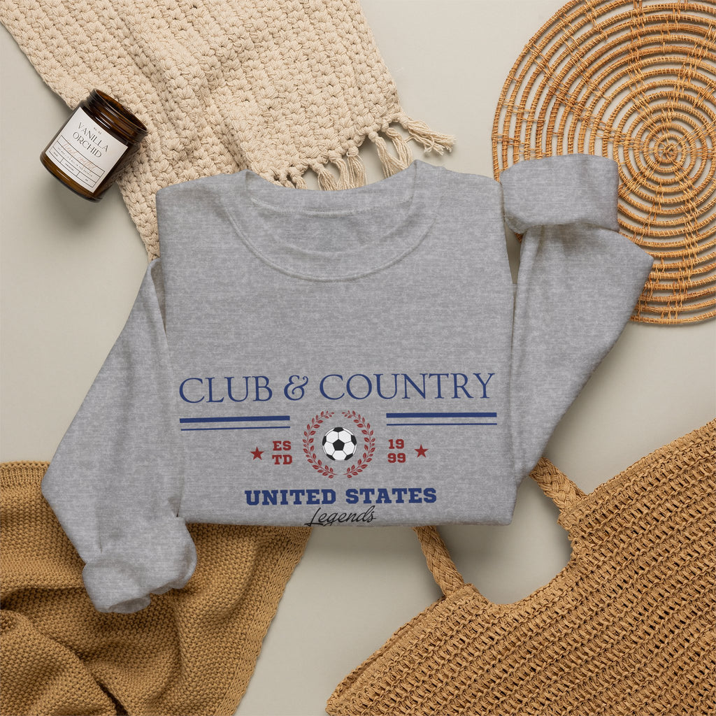 Sport Grey Club & Country oversized crewneck pullover, 90s style preppy soccer apparel