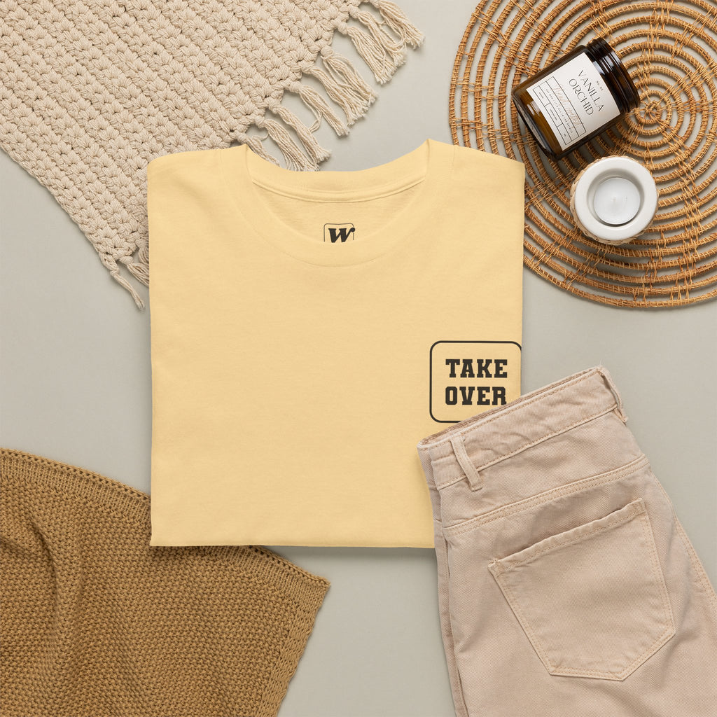 Yellow Haze Take Over Every City Pro League T-Shirt flat lay on a solid background.