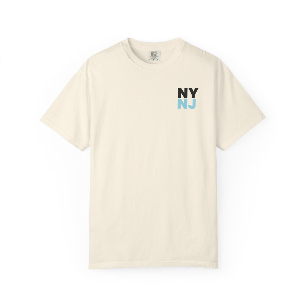 Ivory heavyweight t-shirt showing a NY and NJ typography graphic