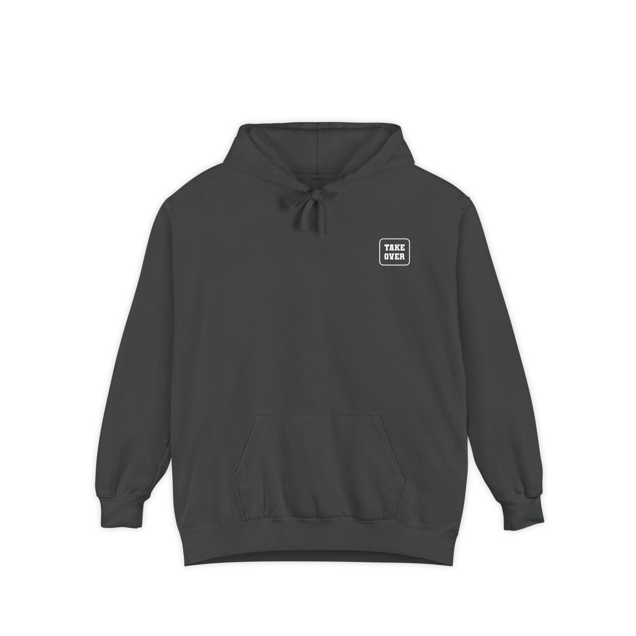 Pepper hoodie with chest logo on the front and list of cities on the back