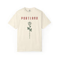 Ivory short-sleeve t-shirt with vintage Portland rose graphic print