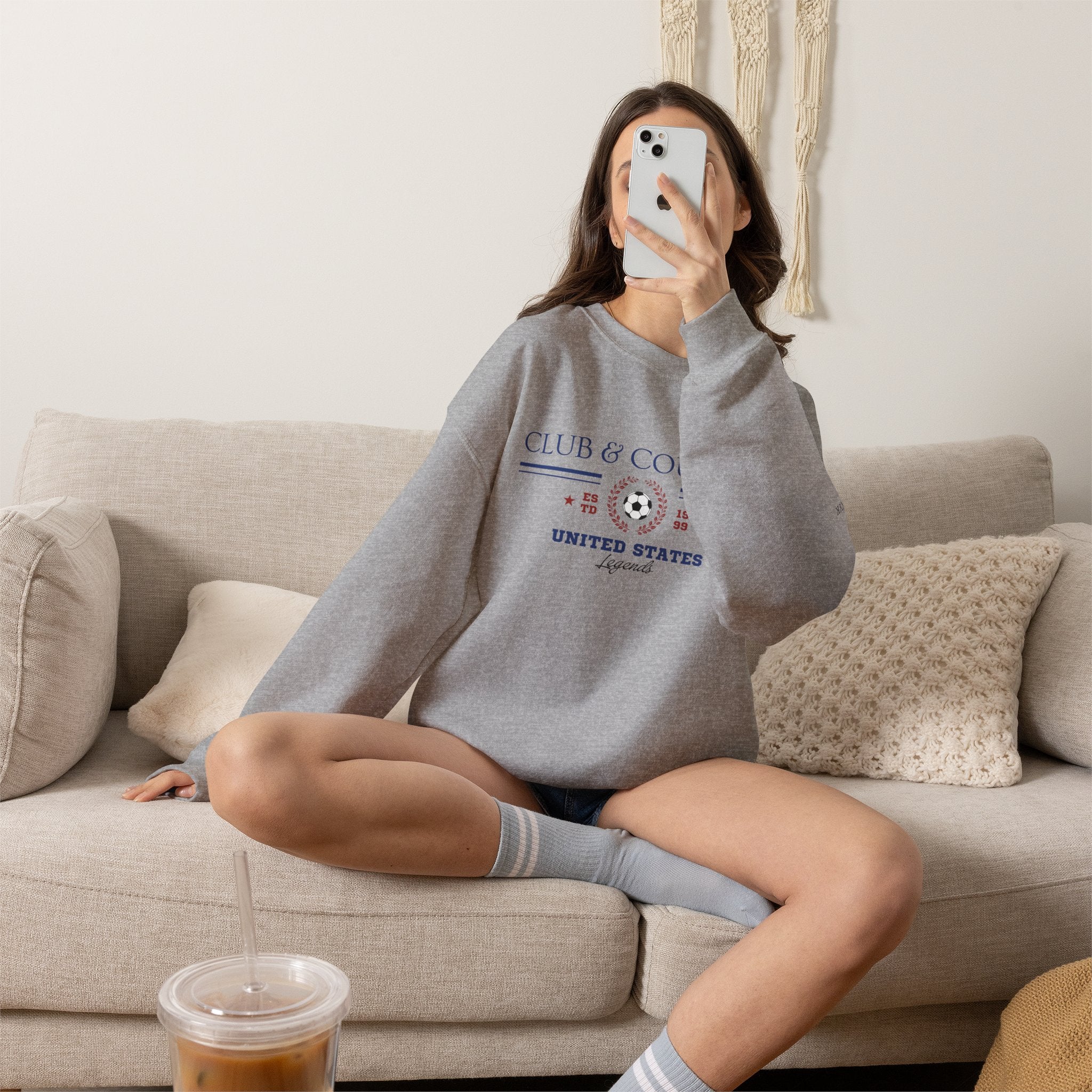 Sport Grey Club & Country oversized crewneck pullover, 90s style preppy soccer apparel