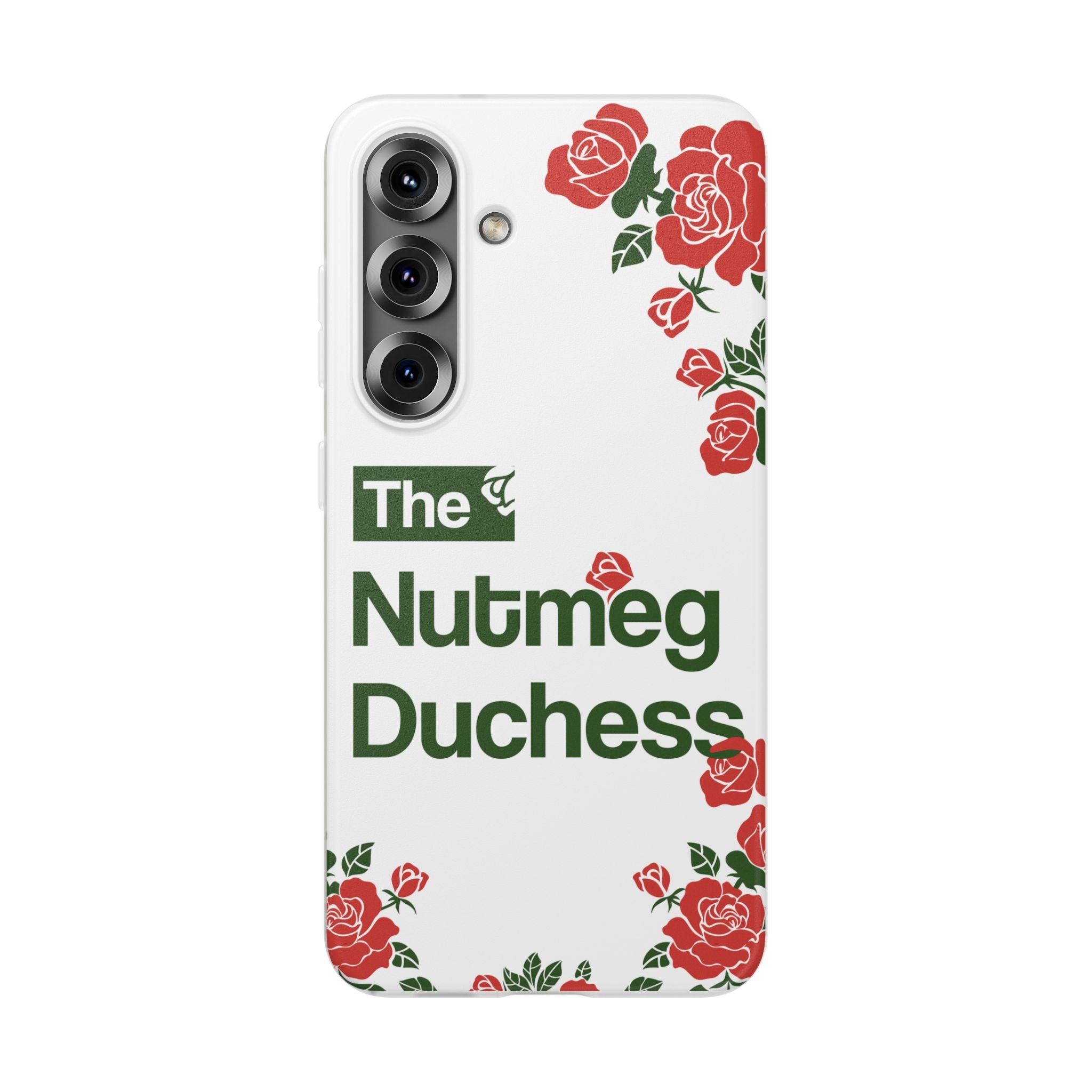 Samsung Galaxy S25 Ultra and family phone case featuring a red rose floral graphic, curated for women's soccer streetwear collections