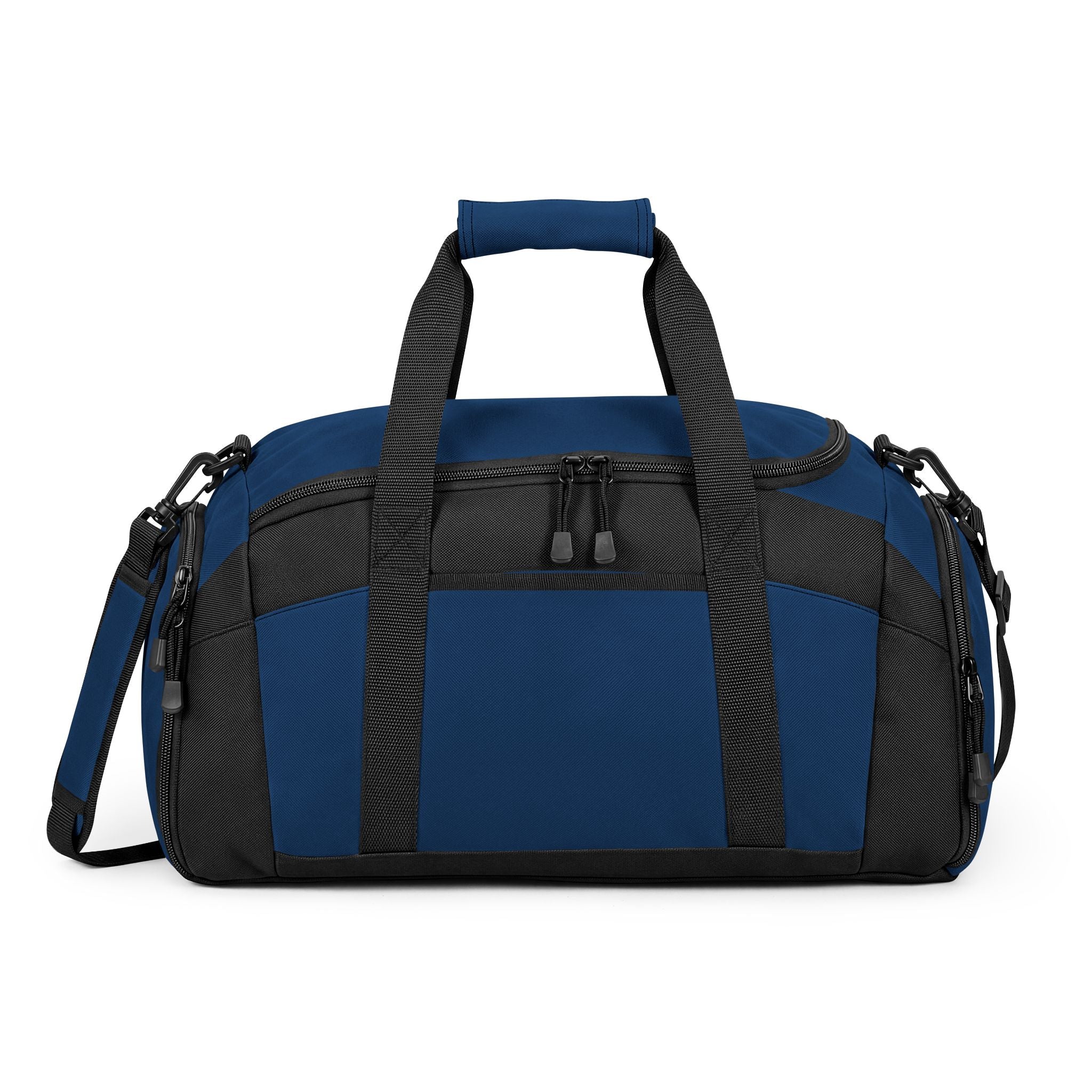 Navy WSC branded athletic duffle bag featuring a large white logo print, separate ventilated shoe compartment, and water-resistant fabric
