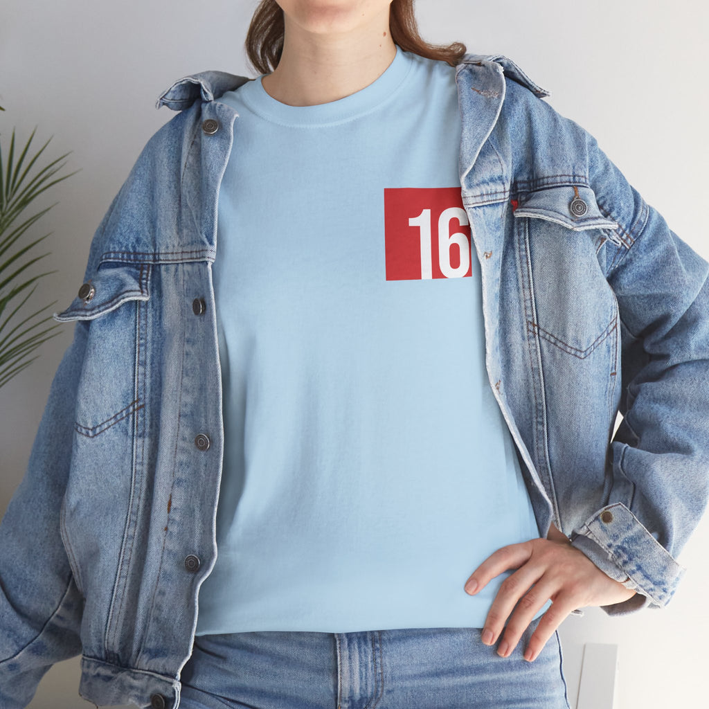 Light Blue Nutmeg Duchess t-shirt with a framed red rose graphic and vintage soccer street style typography