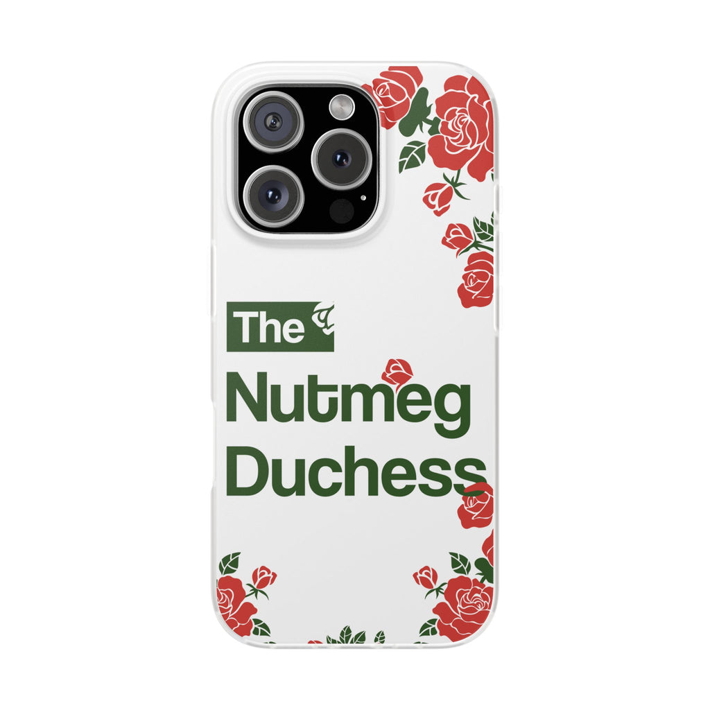 iPhone 16 Pro Max and family phone case featuring a red rose floral graphic, curated for women's soccer streetwear collections