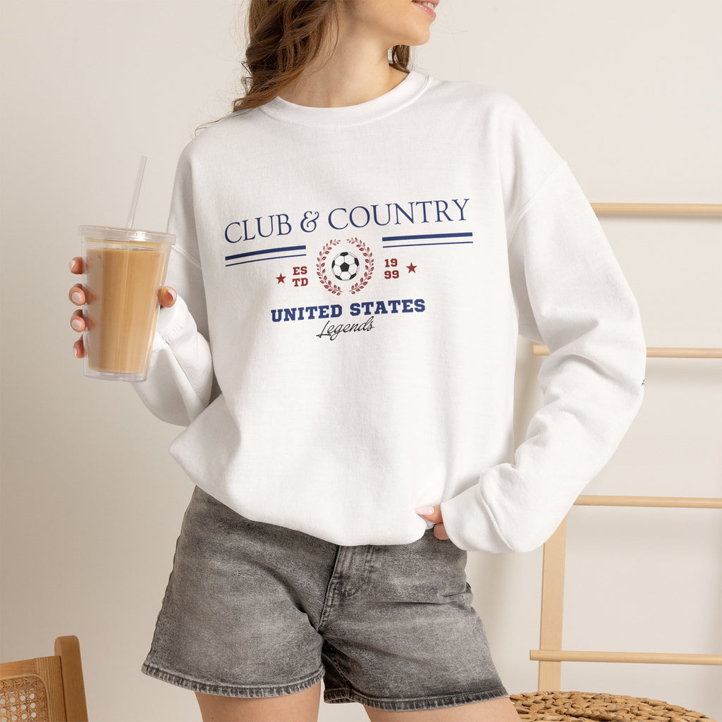 White Club & Country oversized crewneck pullover, 90s style preppy soccer apparel