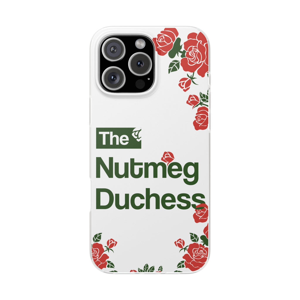 iPhone 16 Pro Max and family phone case featuring a red rose floral graphic, curated for women's soccer streetwear collections