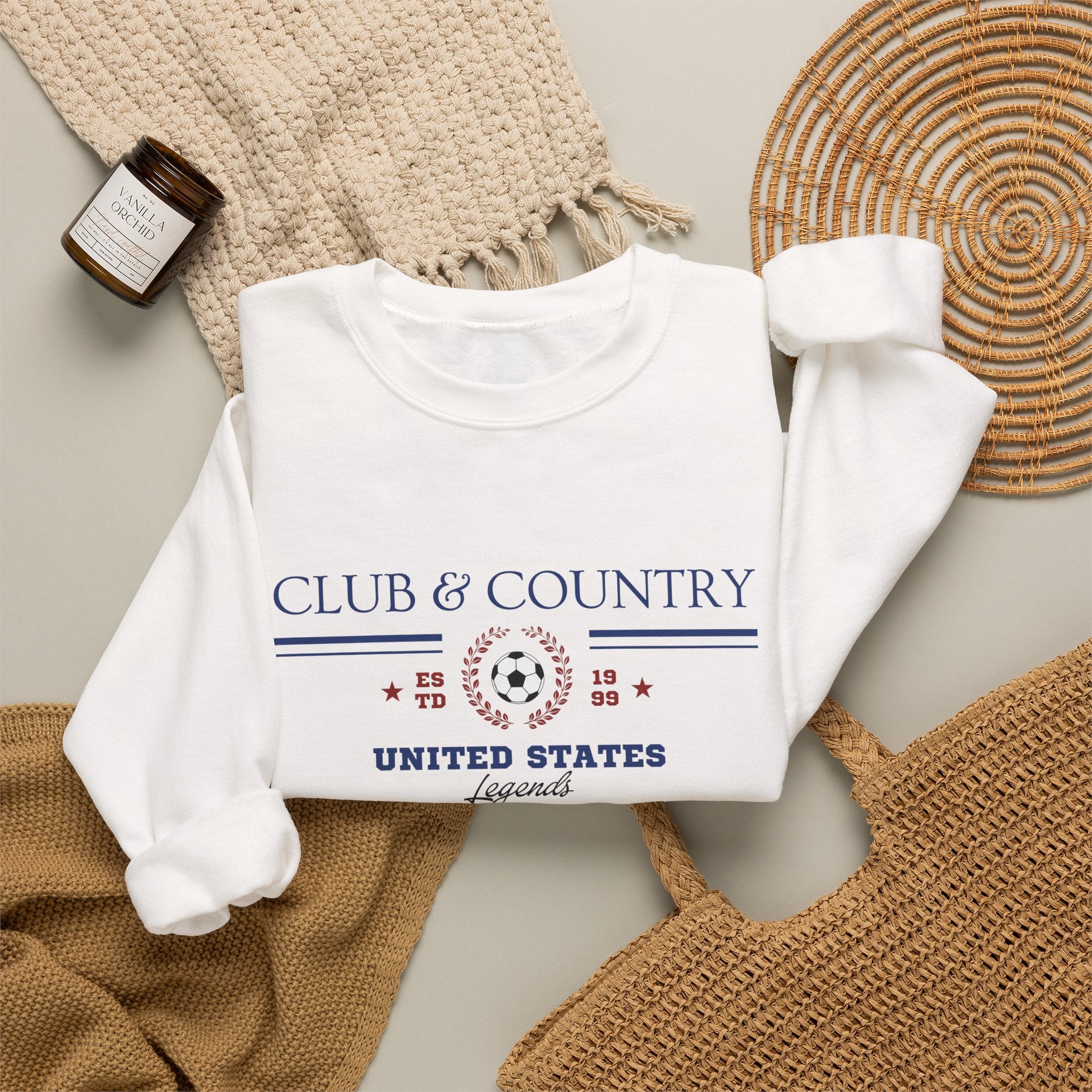 White Club & Country oversized crewneck pullover, 90s style preppy soccer apparel