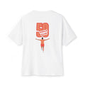 White 'Elite Company Only' boxy t-shirt featuring a 50 Goals Club graphic print on the back