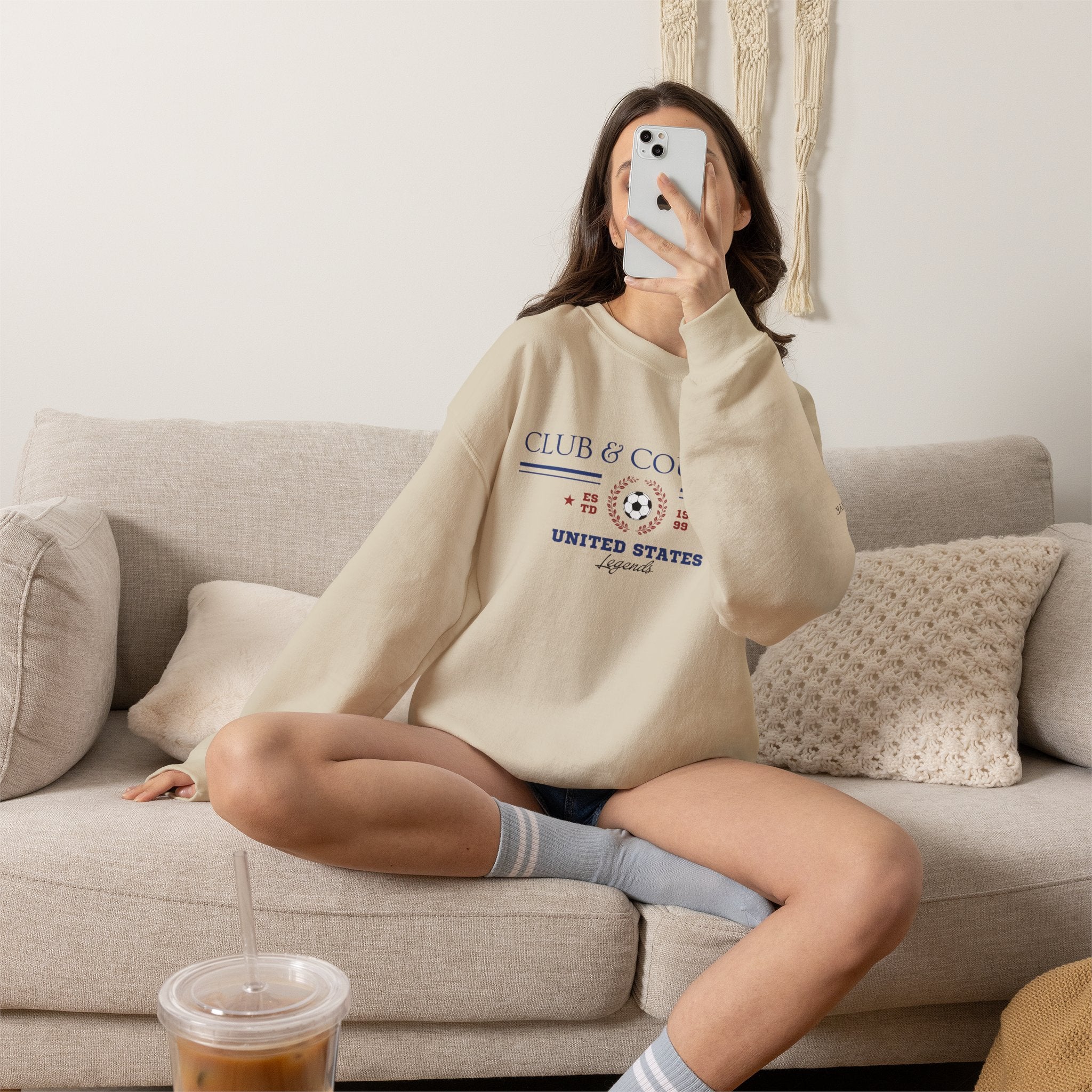 Sand Club & Country oversized crewneck pullover, 90s style preppy soccer apparel