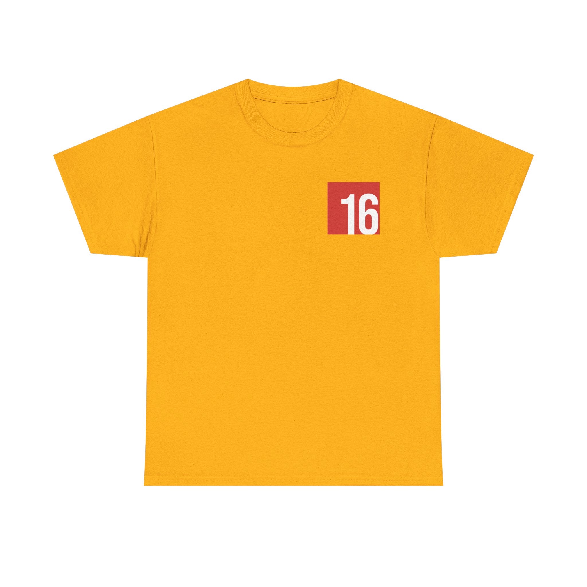 Gold Nutmeg Duchess t-shirt with a framed red rose graphic and vintage soccer street style typography