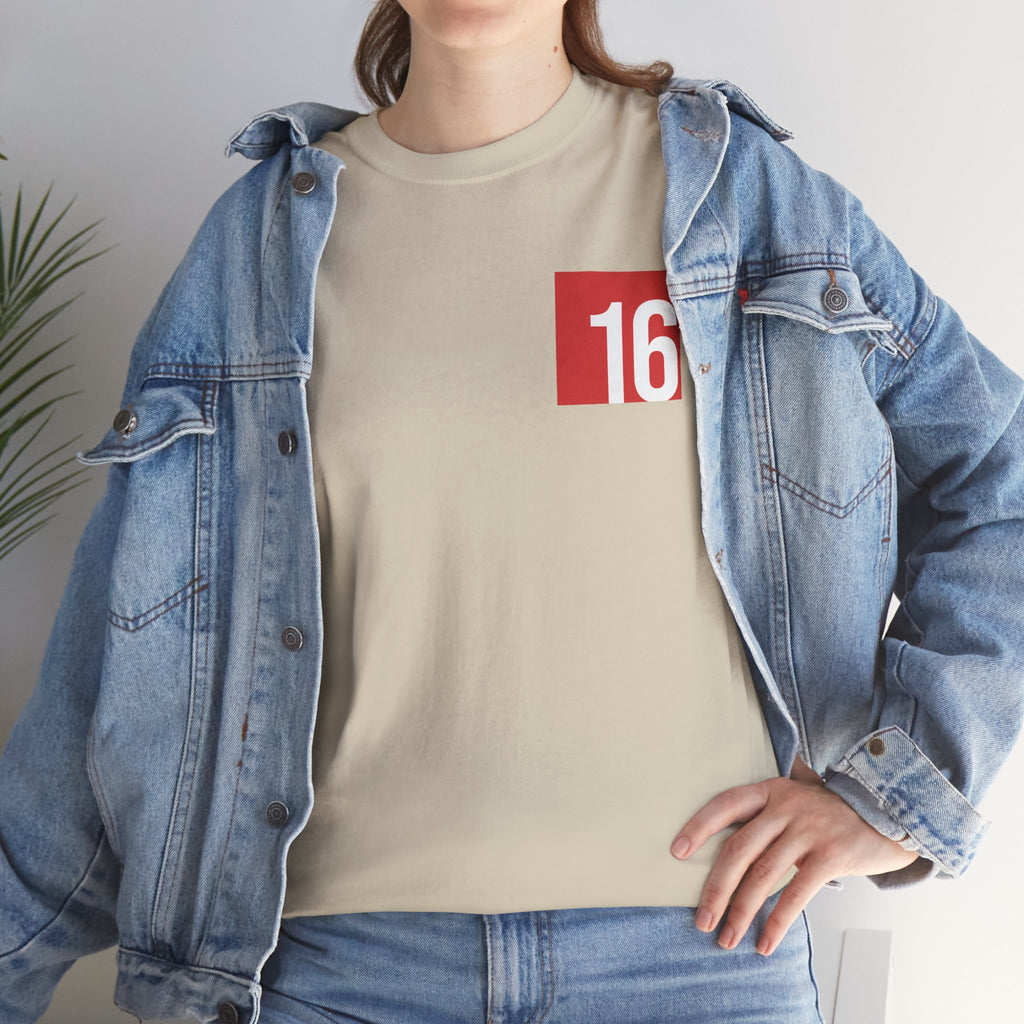 Sand Nutmeg Duchess t-shirt with a framed red rose graphic and vintage soccer street style typography