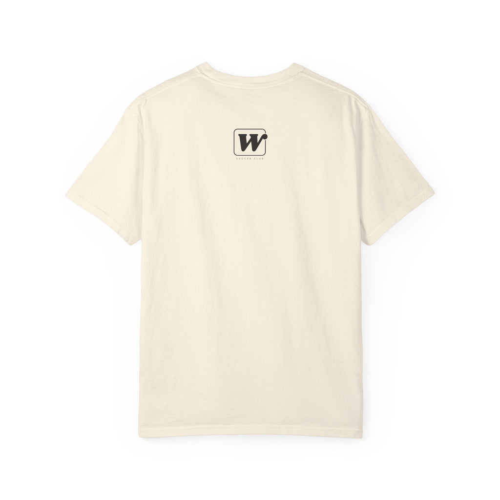 Ivory short-sleeve t-shirt featuring a small W Soccer Club logo on the back