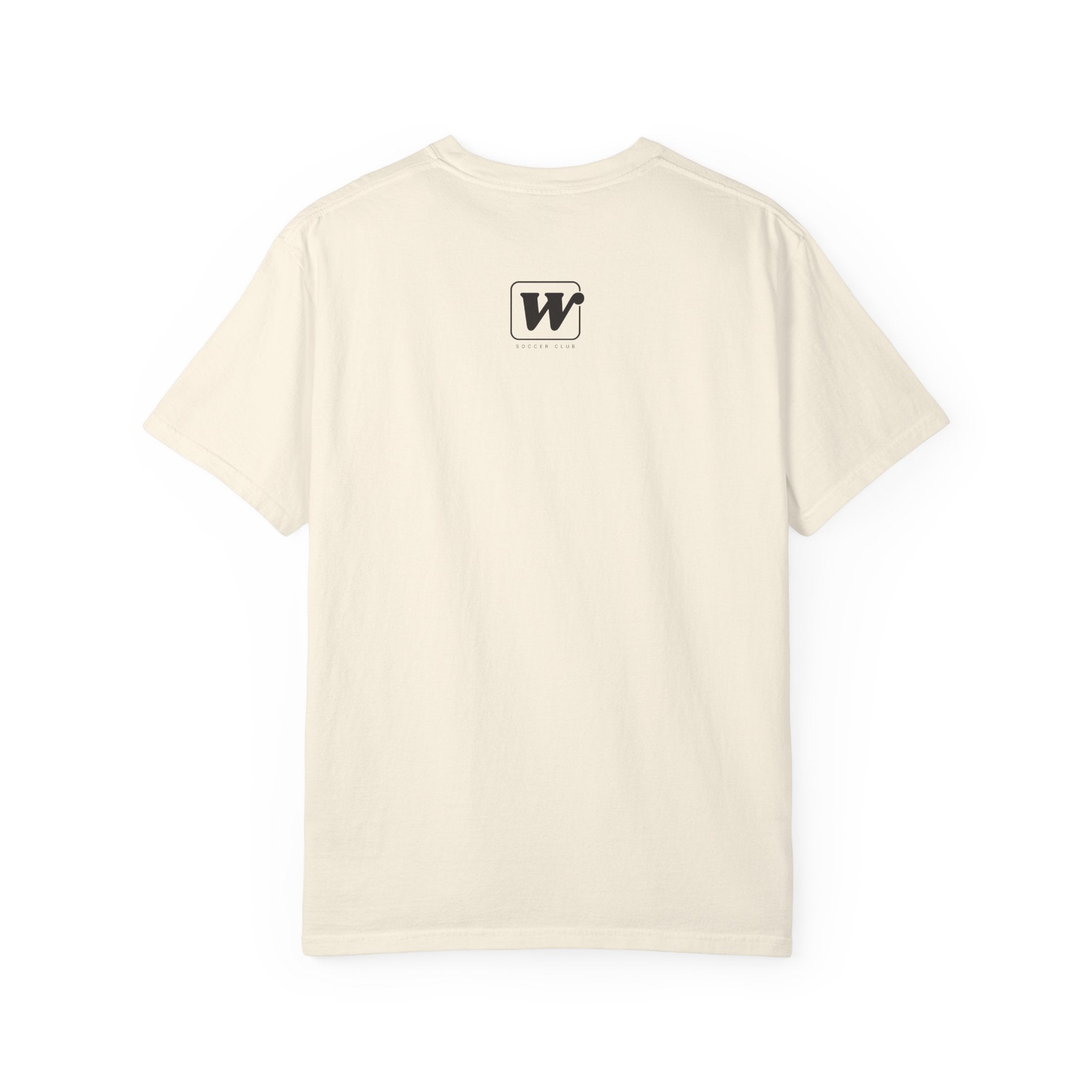 Ivory short-sleeve t-shirt featuring a small W Soccer Club logo on the back