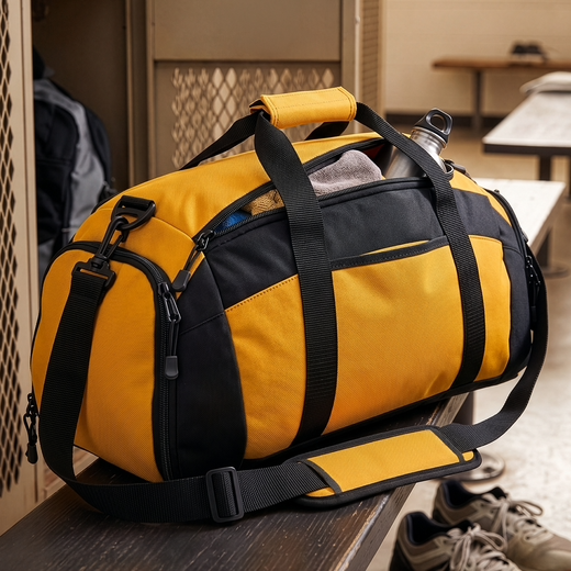 WSC branded athletic duffle bag featuring a large white logo print, separate ventilated shoe compartment, and water-resistant fabric in Black, Gold, Hunter, Maroon, Navy, Red, Royal, Tropical Pink