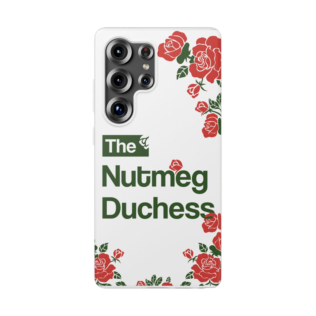 Samsung Galaxy S25 Ultra and family phone case featuring a red rose floral graphic, curated for women's soccer streetwear collections
