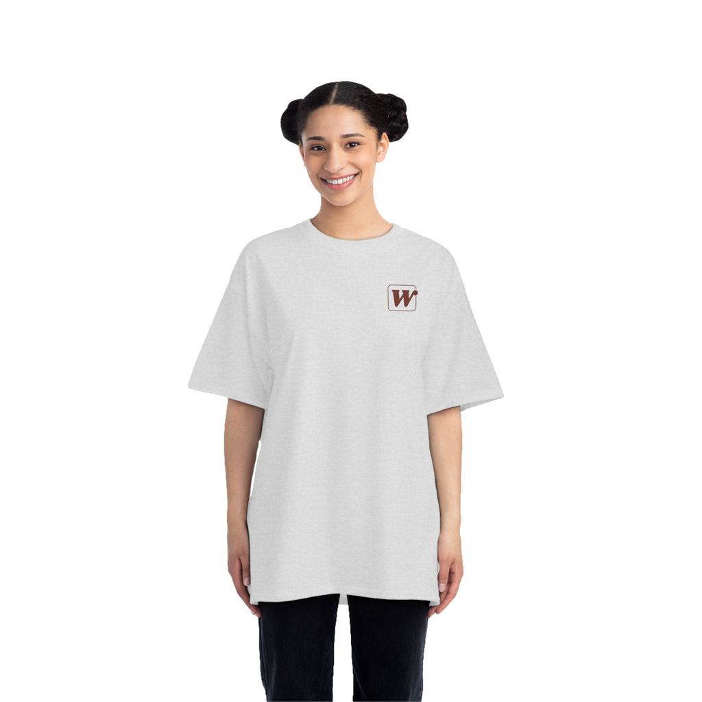 Ash W-League t-shirt featuring a front pocket W logo and back Espresso is served graphic with three clinking coffee mugs