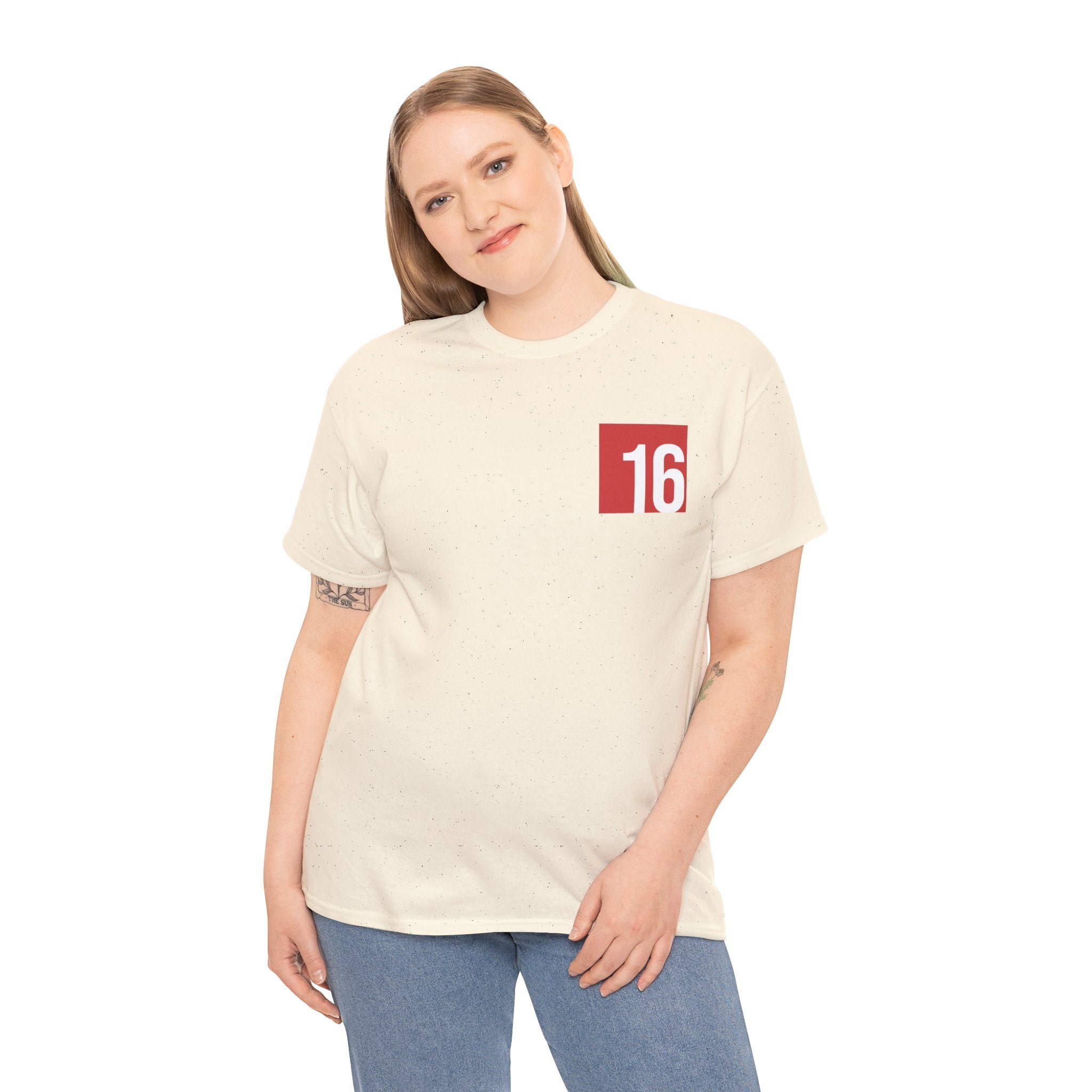 Natural Nutmeg Duchess t-shirt with a framed red rose graphic and vintage soccer street style typography