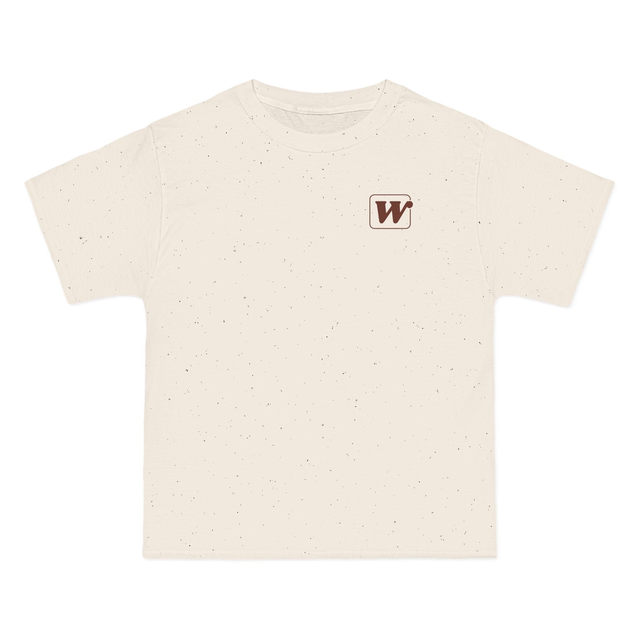 Natural W-League t-shirt featuring a front pocket W logo and back Espresso is served graphic with three clinking coffee mugs